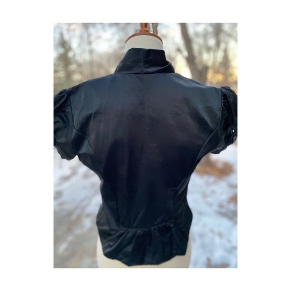 Black Satin Ruffle Bolo Jacket Shrug Y2K - Picture 4 of 11